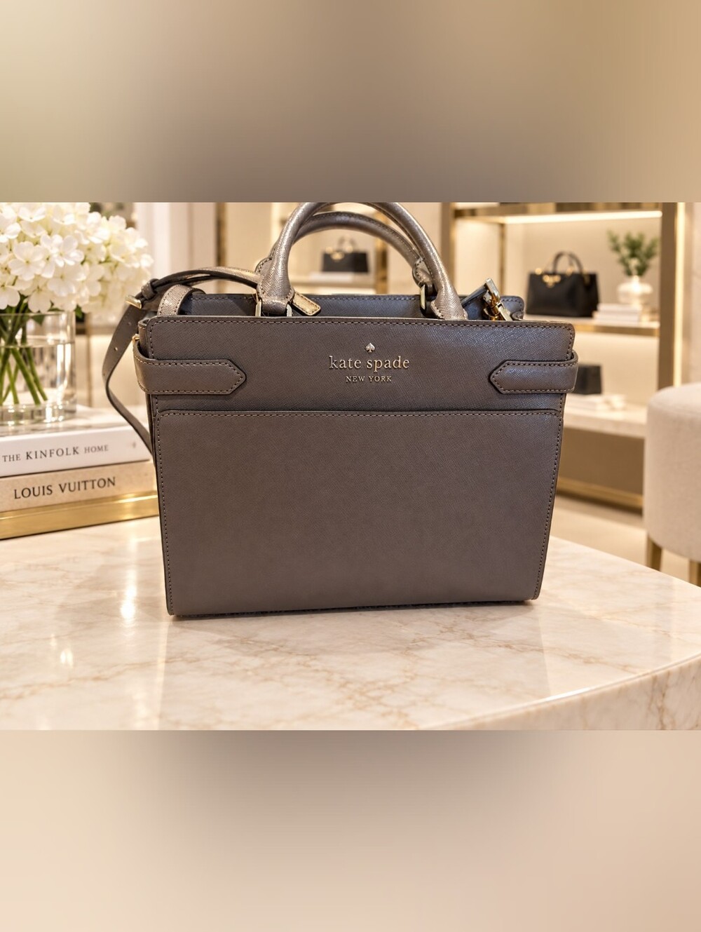 kate spade New York Dark Gray Leather Satchel
